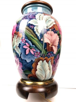 Frederick Cooper Blue Porcelain Ginger Jar Vase Table Lamp Handpainted Flowers
