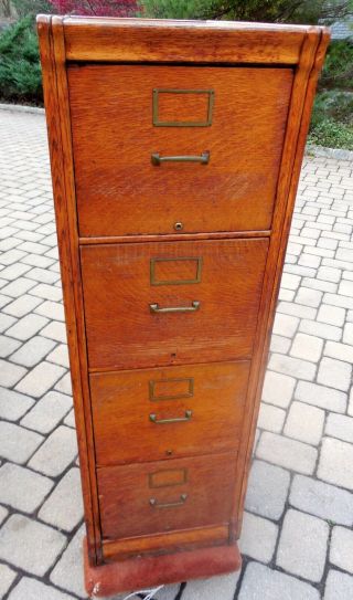 Antique Stain Oak 4 Drawer Amberg File Cabinet •barn Kept Dated 1906