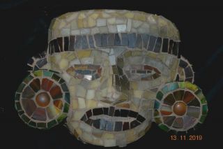 Orig 399 Pre Columbian Mayan Mask,  Quartz,  Obsidian,  7in Prov