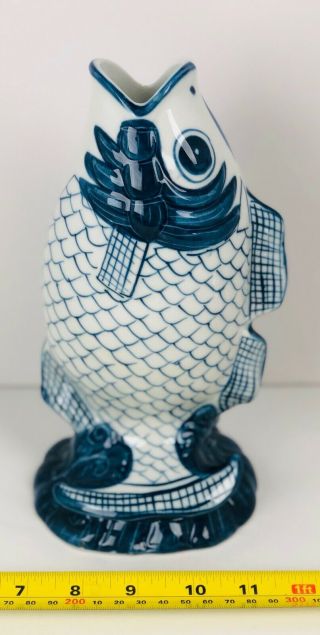 Vintage Blue & White Chinese Porcelain Koi Fish Vase