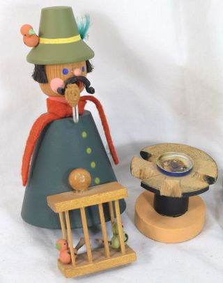 Old German Incense Burner Smoker Man with Birds in Cage Christmas Figure 3 2