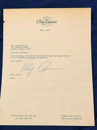 Oleg Cassini - Typed Letter Signed With His Autograph Dated May 8,  1978