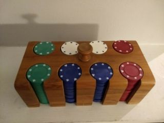 Vintage Wooden Poker Chips Set,  Wood Case With Cardboard Lid