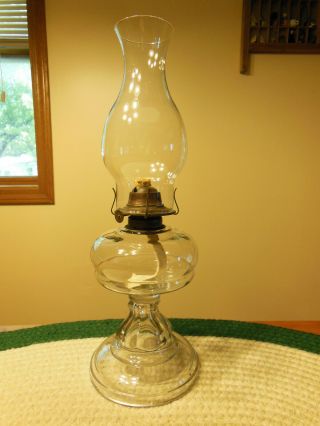 Antique Vintage Kerosene Oil Lamp With Chimney & Brass Eagle Burner