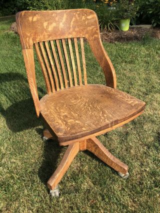 Vintage Johnson Co Oak Office Chair Cast Iron Base