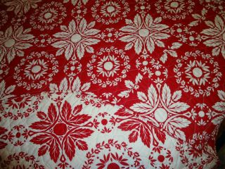 Vintage Handmade Red & Off - White Cotton Quilt Reversible Floral 78 X 98 Beauty