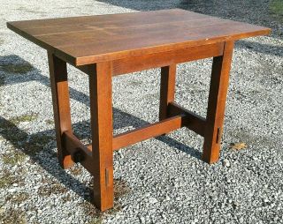Antique Tiger Oak Arts And Crafts Mission Style Library Work Table 1920 Era