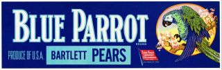Pear Crate Label Vintage Blue Parrot Scarce 1/2 Box San Francisco Earl