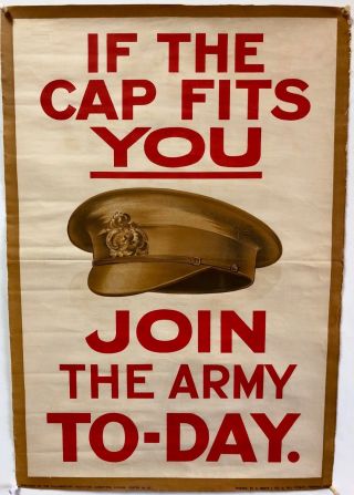 1915 Wwi British Army Recruiting Poster 53,  “if The Cap Fits You.  ”