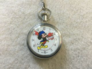 Old Stock 4th Of July Mickey Mouse Mechanical Wind Up Vintage Pocket Watch