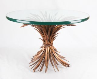 Mid Century Wheat Sheaf Side Table,  Metal,  Optional Heavy Glass Top,  17 " X 25 "