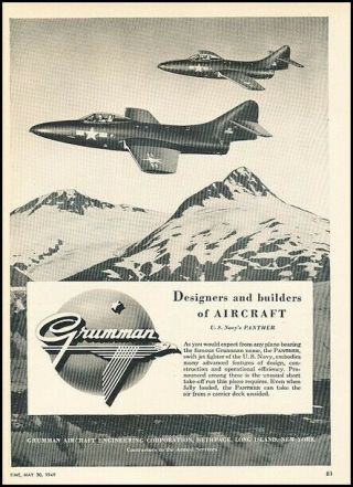 1949 Grumman Navy Aircraft Fighter Jet Vintage Advertisement Print Art Ad J658