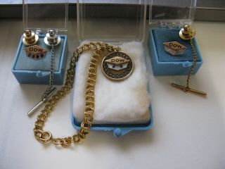 2 Vintage Dow Chemical Co Service Award Pins 10k - Plus Bracelet 10 Yr?