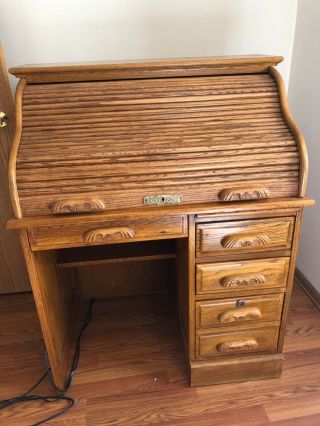 Brown,  Oak,  Roll Top Desk,  3 Drawers,  Eagle Ind Ince