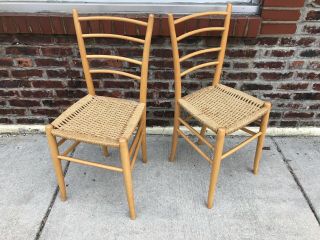 Vintage Mid Century Italian Modern Woven Rope Gio Ponti Style Side Dining Chair