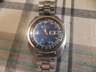 Vintage Seiko Blue Dial Chronograph Water 70 M Proof,  6010 Model.