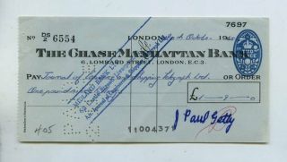 1965 J.  Paul Getty Signed Check British American Petrol - Industrialist Loa