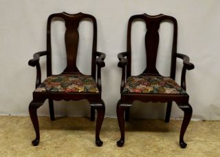 Henkel Harris Solid Mahogany Set Of 2 Queen Anne Dining Arm Chairs St109
