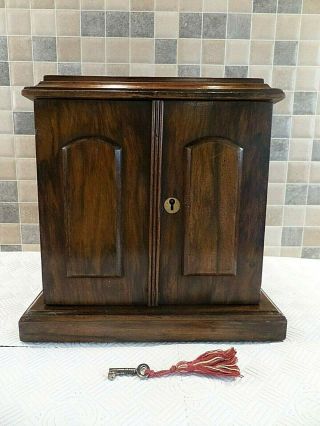 Victorian Table Top Walnut Cabinet With 3 Drawers Behind Locking Doors Inc.  Key