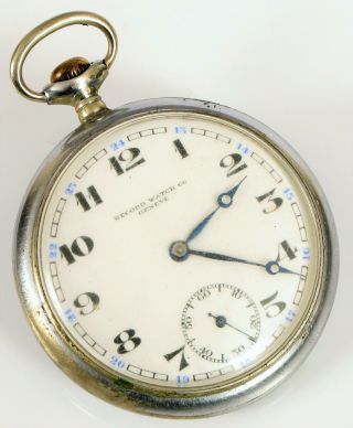 Antique Record Watch Co Geneve White Gold Filled Pocket Watch Running Swiss