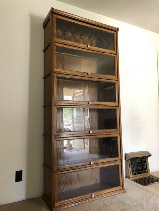 6 Section Tall Glass Wood Lawyer Cabinet Barrister Bookcase Vintage