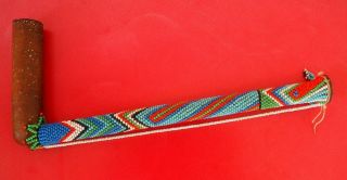Large South African Zulu Xhosa Tribal Art Carved Wooden Beaded Smoking Pipe Nr