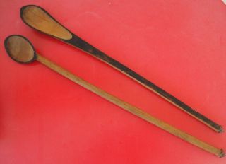 Two Large Old South African Zulu Tribal Art Carved Wooden Cooking Spoons Ladles