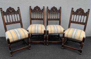 Kittinger Jacobean Gothic Revival Upholstered Dining Chairs