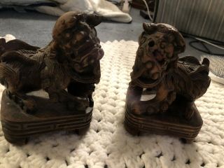 Vintage Tiki Carved Wood Figurine 5” X 4” Handmade Statue.  It’s A Set Of Two.