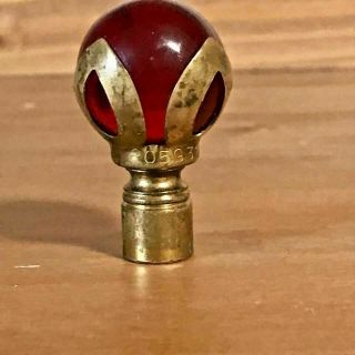 Vintage Red Glass Marble Brass Lamp Finial