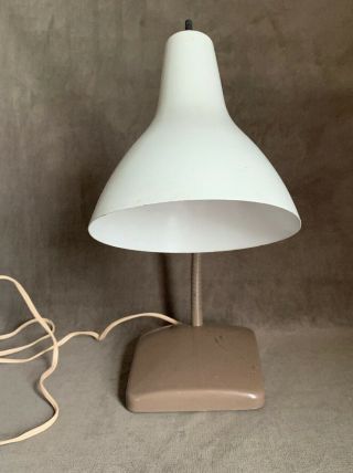 Vintage Mid Century Retro Gooseneck Metal Desk Lamp Brown White 2