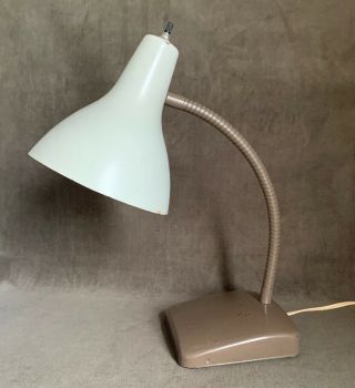 Vintage Mid Century Retro Gooseneck Metal Desk Lamp Brown White 3