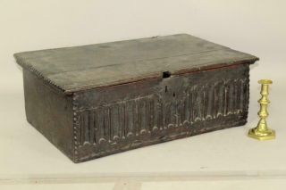 Rare Pilgrim Period 17th C Carved English Bible Box In Old Surface