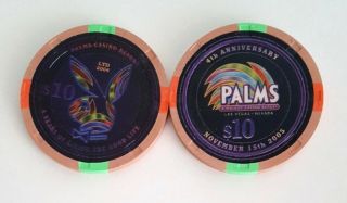 $10 Las Vegas Palms Playboy Club 4th Anniversary Casino Chip - Uncirculated