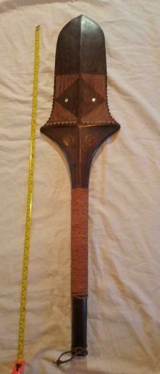 Early - Mid 20th C? Heavy Fijian Wood Finely Carved War Club.