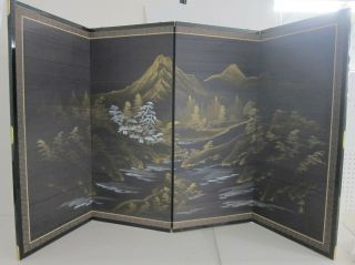 Chinese Landscape Hand Painted 4 Panel Folding Screen Room Divider 64x36