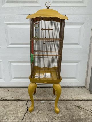 Vintage Bird Cage Yellow Parakeet Finch Dome Top Retro