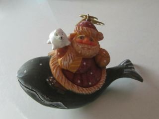 G Debrekht Hand Carved Wood Santa With Seal On A Happy Whale
