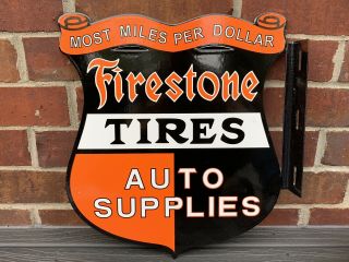 16 Inch Flange Firestone Tires Auto Supplies Vintage Style Porcelain Enamel Sign