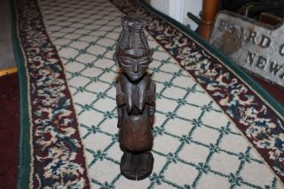 Unusual African Wood Carving Woman Large Breasts Holding Axe In Hands - Lqqk