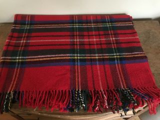 Archie Brown & Son Bermuda Vintage Wool Plaid Fringe Throw Blanket Stadium Red