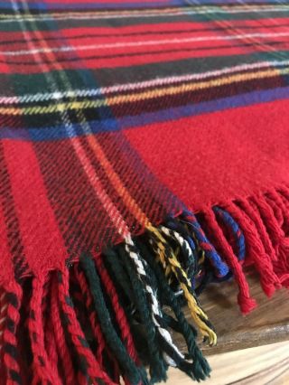 Archie Brown & Son Bermuda Vintage Wool Plaid Fringe Throw Blanket Stadium Red 3