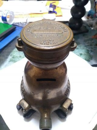 Vintage Water Meter Brass Worthington Gamon Watch Dog Newark N.  J.  Coin Bank