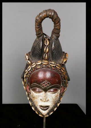 Old Tribal Punu Maiden Spirit Mask With Beads And Cowries.  - - Gabon Bn 1