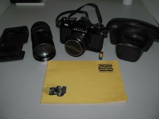 Vintage Asahi Pentax Es 35mm Film Camera With 200mm Lens And Manuals & Case Vgc