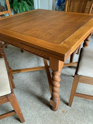 Antique English Tiger Oak Draw Leaf Dining Table