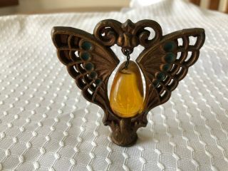 Antique Art Deco Nouveau Lamp Finial Ornate Victorian Butterfly W/ Glass Bead
