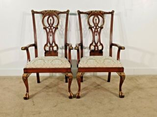 Maitland Smith Oversized Chippendale Mahogany Ball & Claw Arm Chairs