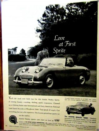 1960 Austin Healey Sprite Love At First Sprite Print Ad 8.  5 X 11 "