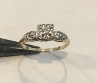 Vintage 14k Gold Diamond Wedding Engagement Ring Size 7 Heart Sides